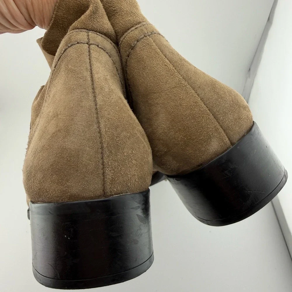 Paul Green Suede Ankle Boots 8.5 Tan Excellent Western Side‎ Zip Low Block Heel